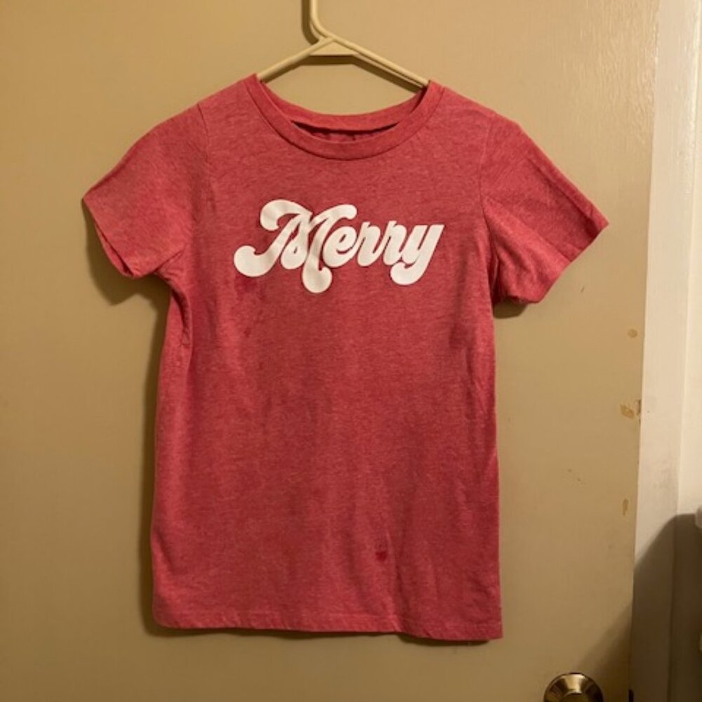 Kids Red Heathered Merry Tee Shirt